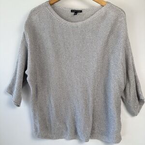 Eileen Fisher Silver Open Knit Organic Linen Sweater Women's L $248 Coastal